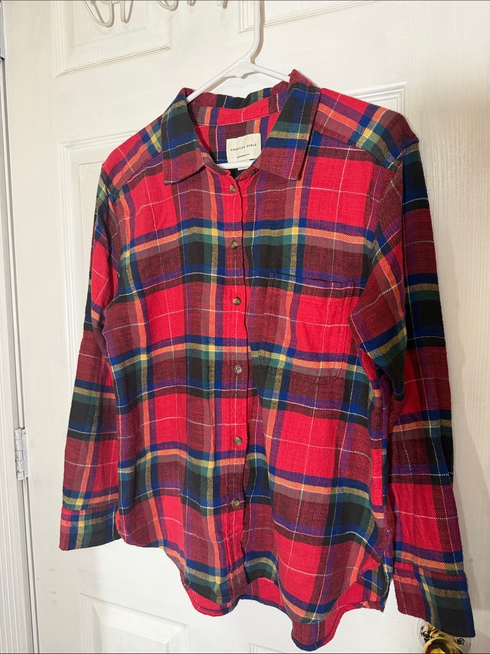 American Eagle Outfitters Red Plaid Button-Down Shirt